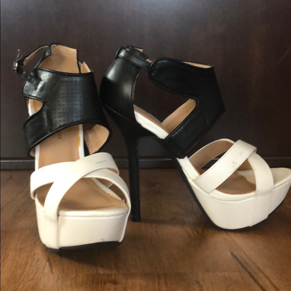 5” black and white heels